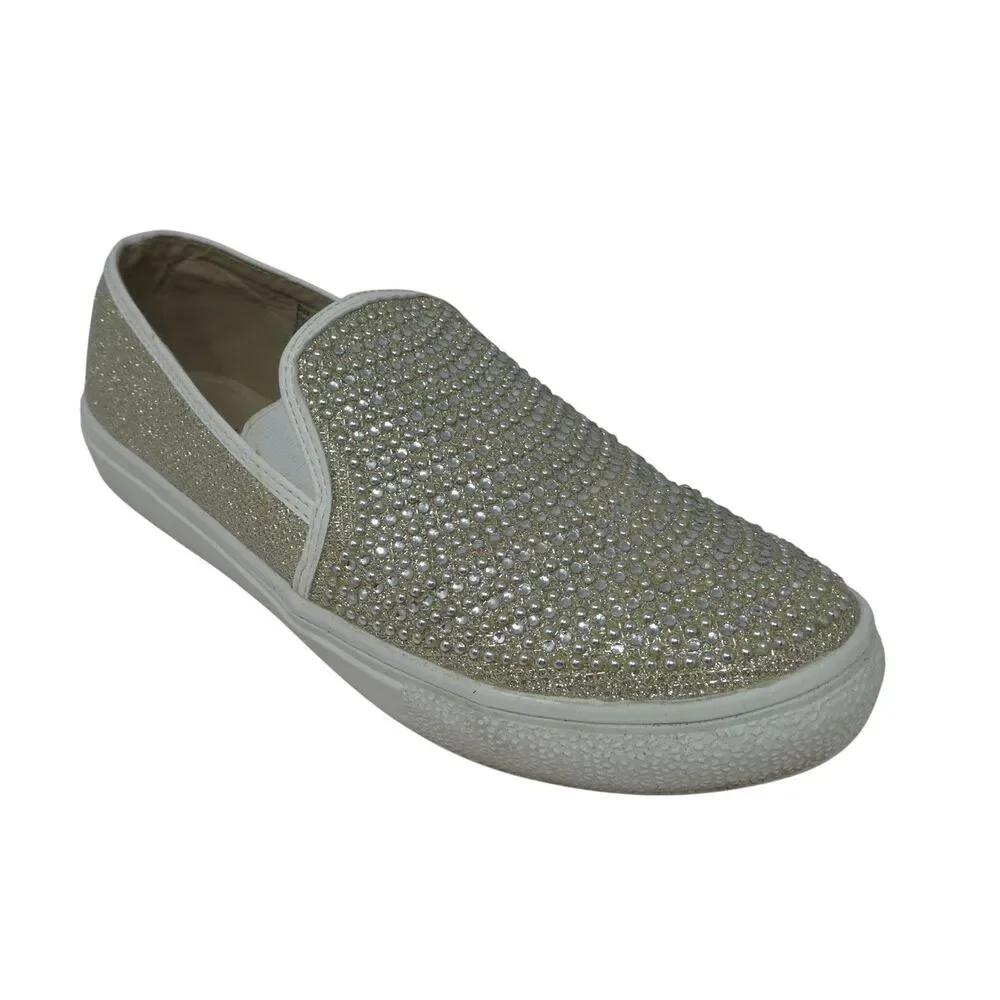 Hot Tomato Reactor Silver Rhinestone Bling Slip On Sneakers Loafers